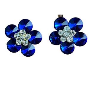 Lot 2 Mini Brooch Rhinestone Flower Clear Blue Bridal Pin Lapel Hat Pendant Twee
